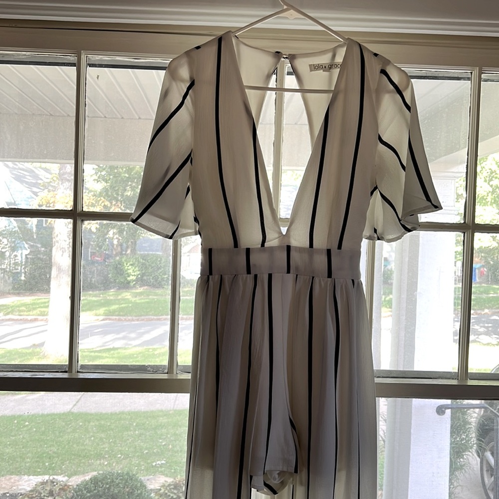 White and black striped romper